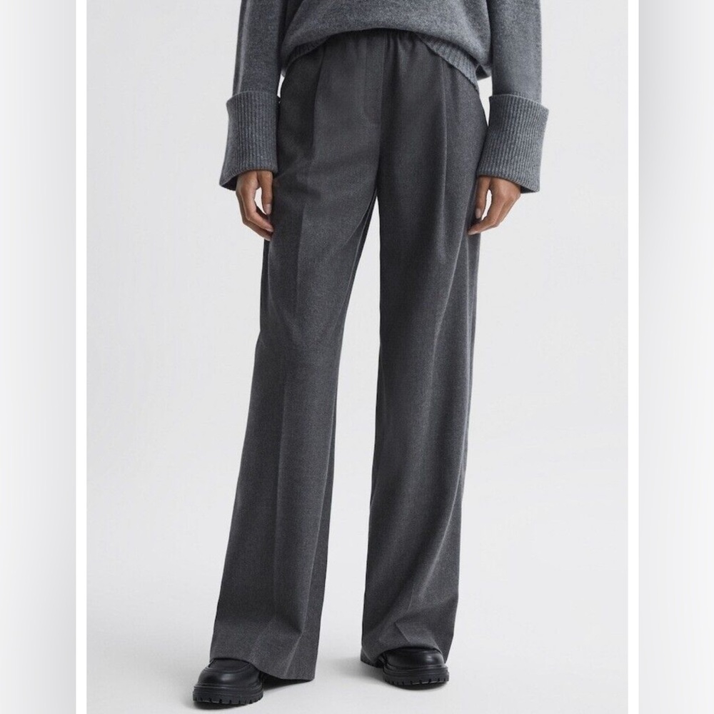 REISS Valeria Wool Blend Wide Leg Trousers in Grey